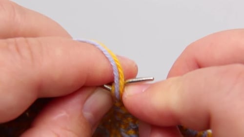 Women's Hands Knit with Knitting Needles and Woolen Threads Craftsmanship ASMR