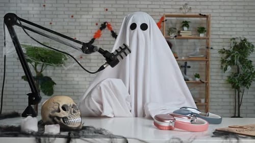Halloween Ghost Podcast or Blog Setup with Microphone