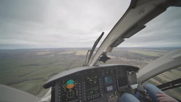 Helicopter Flight Over Lush Green Countryside Landscape, Vehicles Stock ...