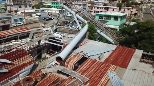 Aerial View of Demolished Building and Fallen Billboard in San Juan Puerto Rico, After Hurricane Mar