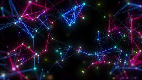 Digital Technology Network Background. Blue And Red Glowing Plexus Network Connection Moving