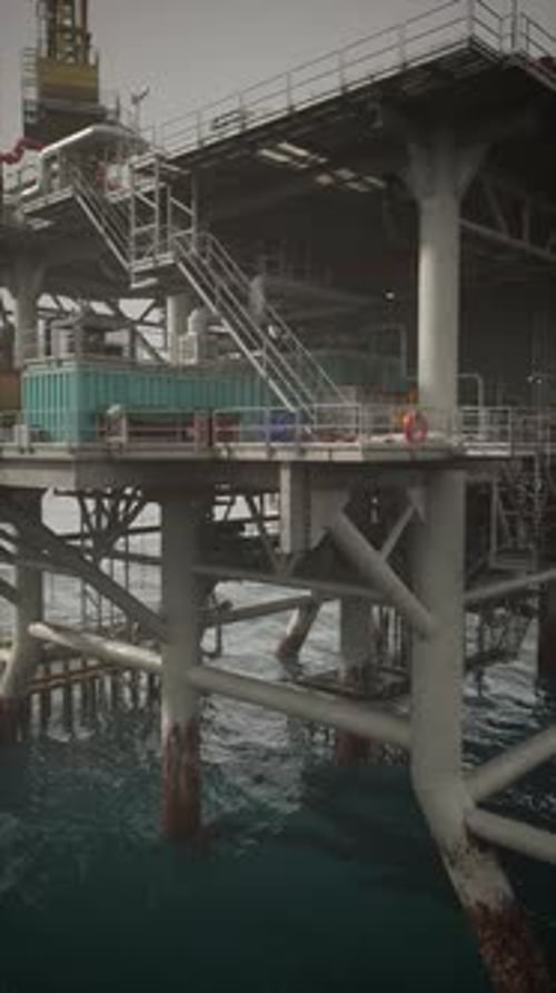 Oil Rig Stands Tall Against the Ocean in a Vibrant Industrial Scene