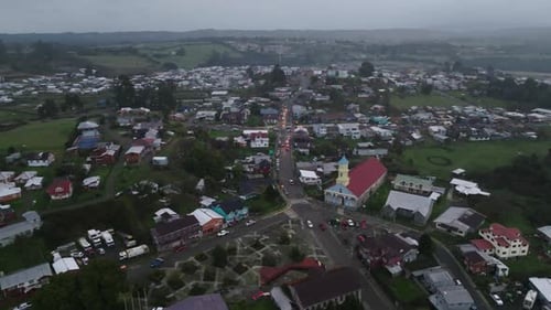 Flyover of UNESCO World Heritage Church of Chonchi Chiloe