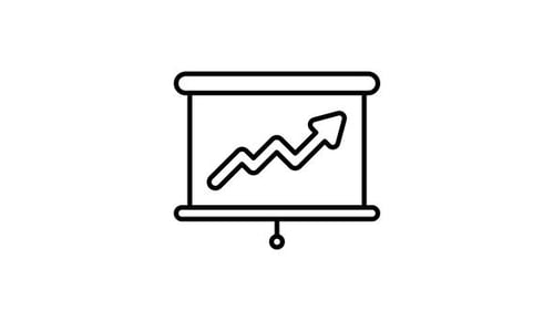 Animated Outline Icon of Projection Screen with Upward Growth Graph