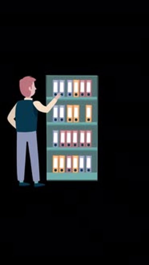 Man Choosing A Book From The Library On Vertical On Alpha Channel