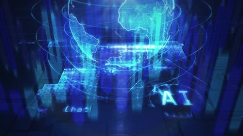 Futuristic Global AI Network Holographic Display