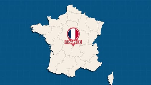 Animated France Map Pin Reveal with National Flag