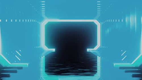 Futuristic Cyber Digital Tunnel with Neon Blue Lights