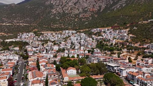Kas Town Aerial View With White Houses and Mountain Background