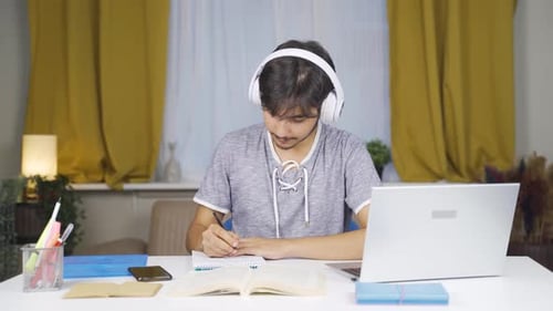 Young Adult Studies With Book and Laptop