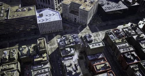Aerial Flyover Animation of a Busy Urban Cityscape