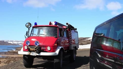 Red Fire Truck Parked on Rural Road
