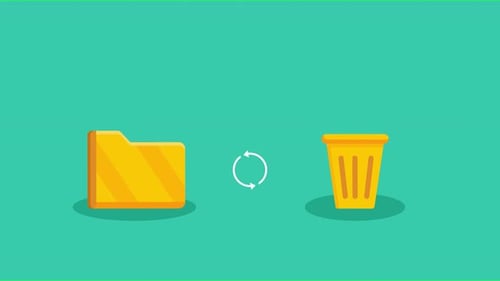 Flat Design File Transfer Animation with Folder and Trash Can