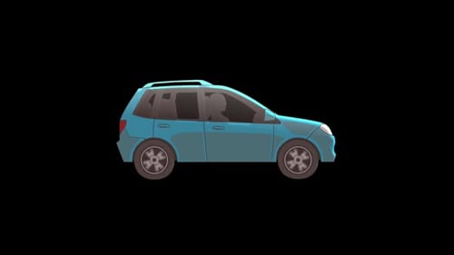 Blue SUV 2D Animation – Side View with Ground Shadow, Transparent Background