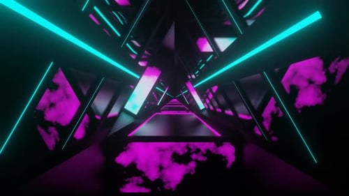 Cyan And Pink Glowing Screen Triangular Tunel Background Vj Loop In HD