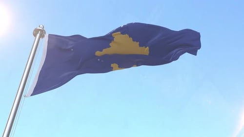 Kosovo National Flag Waving in Realistic 3D Animation