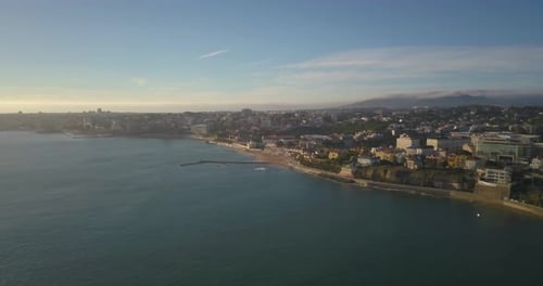 Aerial view of rocky coastline with a road. Cascais Portugal