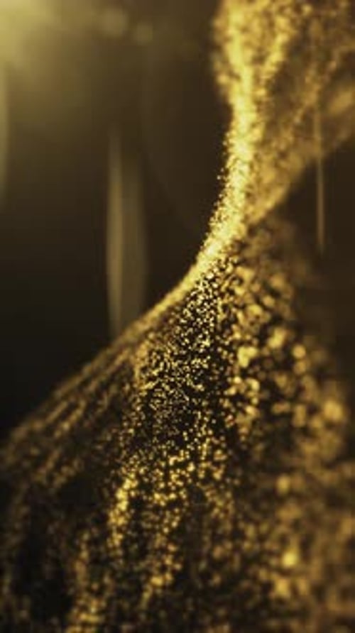 Vidéo verticale - Fond abstrait de vague fractale dorée et de particules brillantes