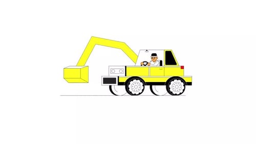 Animated Flat Design Excavator Vehicle Motion