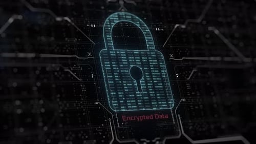 Futuristic Digital Padlock with Encrypted Data on Circuit Board