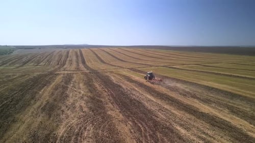Tractor working on the field doing tillage with cultivator