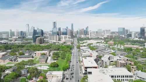 Downtown Austin Cityscape with Business Buildings on Summer Day Texas Aerial USA