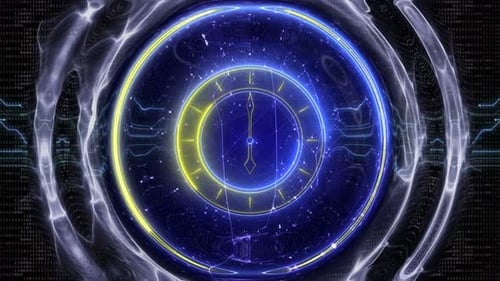 Futuristischer Neonuhr-Animationshintergrund, Loop