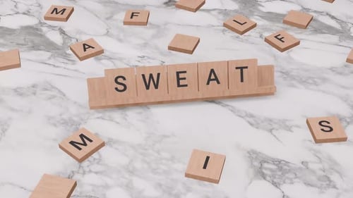 Animated Word Tiles Spelling 'SWEAT' on Marble Background