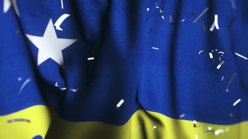 Celebratory Waving Flag Animation with Falling Confetti