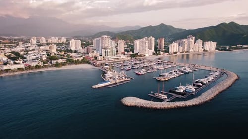 Aerial view city bay sunset - Santa Marta - Colombia