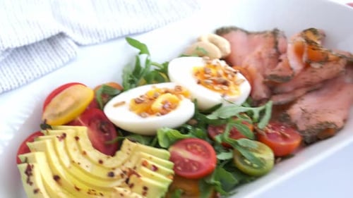 Healthy Avocado and Salmon Salad with Boiled Eggs