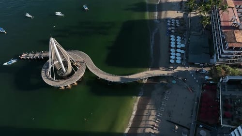 Playa De Los Muertos beach and pier close to famous Puerto Vallarta Malecon, the city largest public