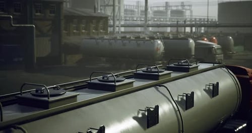 3D Animation of Industrial Oil Refinery with Tanker Truck