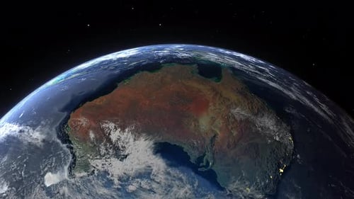 Earth Rotation Day to Night Over Australia with City Lights