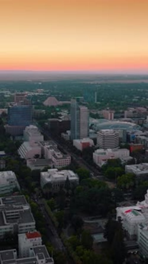 Urban scenery of beautiful city at sundown. Lovely view of Sacramento, California, USA