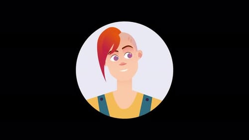 Abbildung einer Person mit buntem Haar und freundlichem Gesichtsausdruck