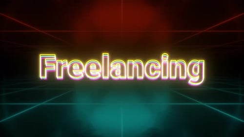 Freelancing Neon Text Title Animation with Retro Grid Background