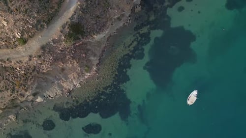 Aerial view of boats near the coast, Greece.