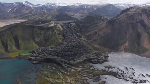 Aerial View of Volcanic Ridge and Valley in Iceland's Rugged Landscape