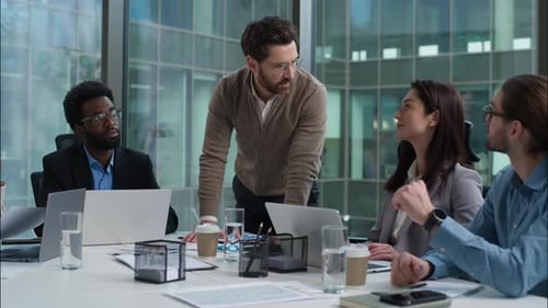 Multiracial Business Group Multiethnic Women Men Businesspeople Office Meeting Briefing Caucasian