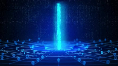 Animated Tech Support Icon with Digital Network and Gears