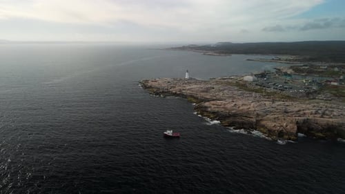 Aerial View of a Lobster Fishing Boat in the Bay Peggy's Cove Canada
