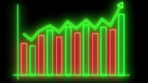 Neon Business Bar and Line Graph Showing Upward Trend Animation