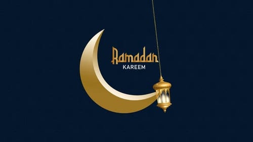 Golden Ramadan Kareem Animated Greeting with Crescent Moon and Lantern