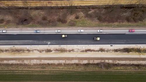 Rollers Level and Compact Asphalt Road Surface Repair Construction of New Road
