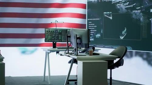 Futuristic Command Center with American Flag