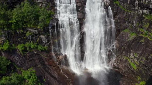 Skjervsfossen Waterfall Between Granvin and Voss in Western Norway Aerial