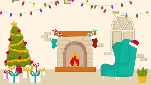 Animated Christmas Room Decoration Build Up in Flat Design