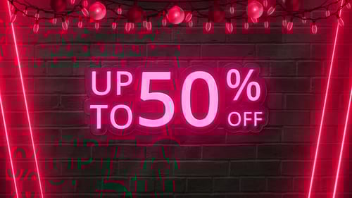 Red Neon Up To 50 Percent Off Christmas Sale Sign