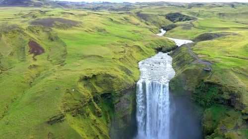 Aerial View of Skogafoss Waterfall, Iceland, by Drone